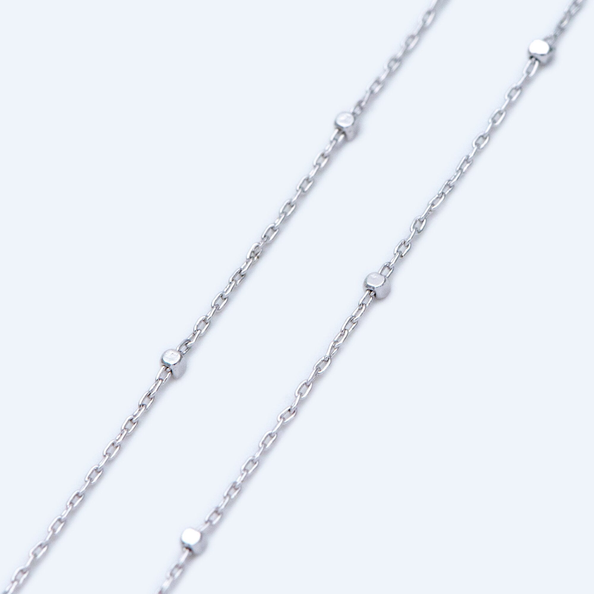 Gold/ Silver Tone Cube Beaded Chains, 0.8mm Cable Chain with 1.3mm Cube Beads, Thin Craft Jewelry Chain (#LK-196)/ 1 Meter=3.3 ft